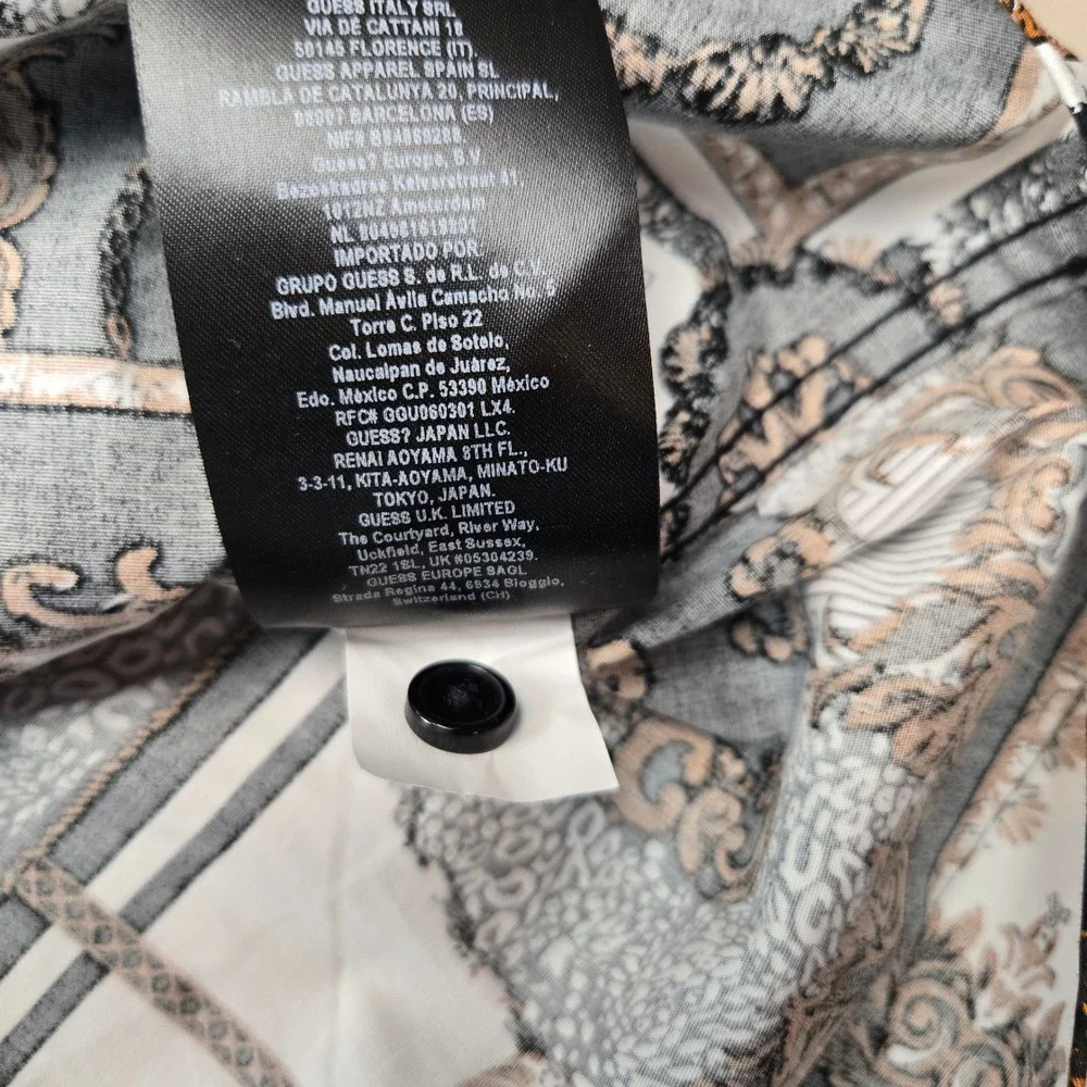 Guess Los Angeles Mens XXL Baroque Chain Print Button Down Shirt Black Gold - Picture 7 of 11